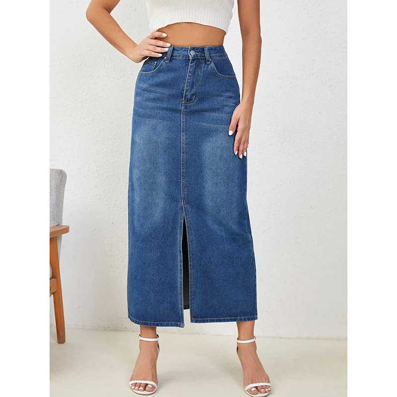 Women High Waist Gothic Skirts Jeans s Vintage High Street Casual Denim Dress Female Streetwear Blue Punk Straight Skirts M260314