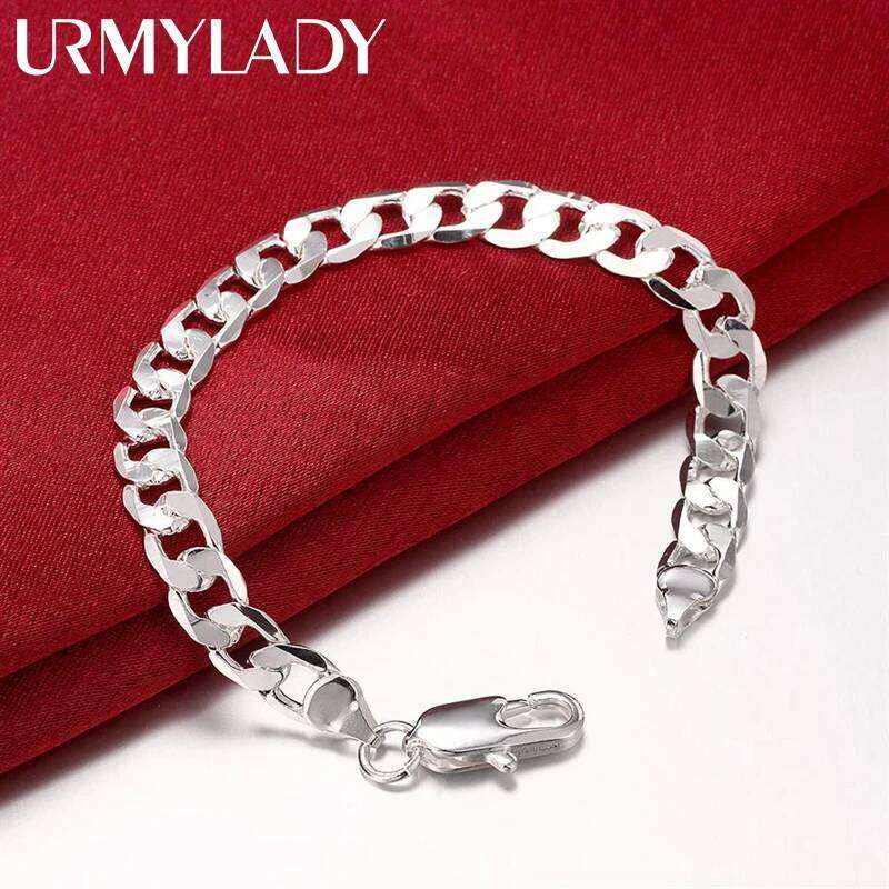 Factory direct fashion 925 Sterling Silver Bracelet for man woman 8MM geometric side chain Luxury jewelry Wedding party gifts Z260313