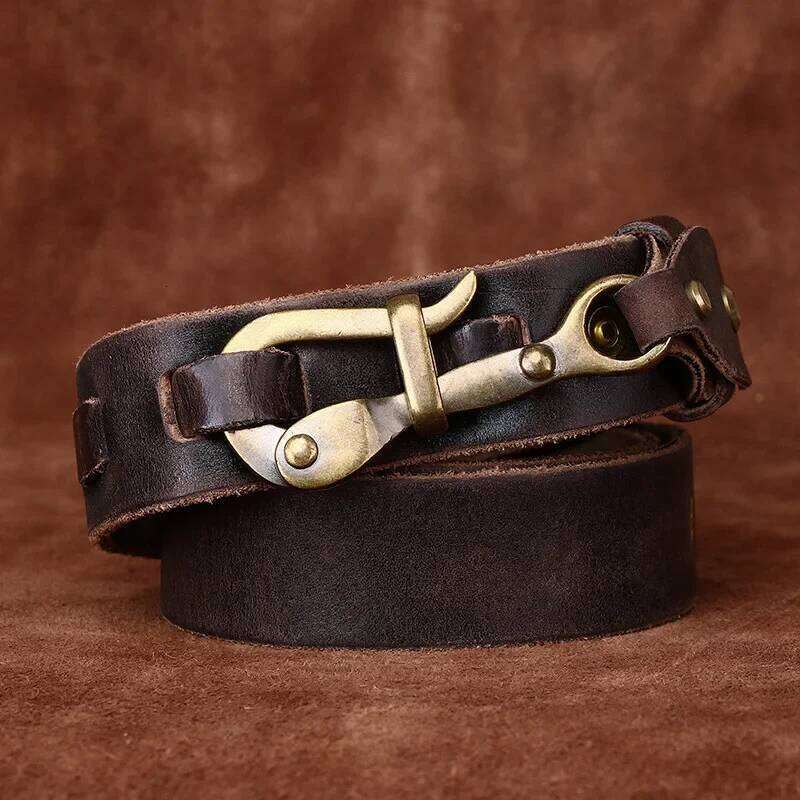 3.8cm Men Retro Knight Belt Distressed Copper Hook Lock Layer Cowhide Personalized Niche Men's Genuine Leather Belts Z260226