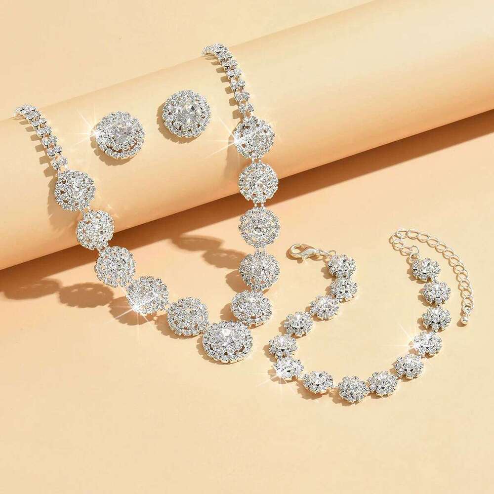 Women's Fashion Geometric Round Flower Necklace Earrings Bracelet Jewelry Set Wedding Banquet Party Holiday Gift Z260313