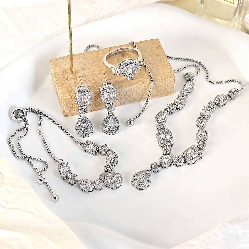 Moonso Luxury Silver Color Pear Set for Women Engagement Wedding Anniversary Gift Jewelry E064-R064-S064-X064 Z260313