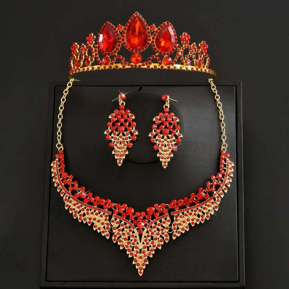 4PC Women's Fashion Water Drop Crown Necklace Earrings Jewelry Set Suitable for Wedding, Party, Festival Gifts Z260313