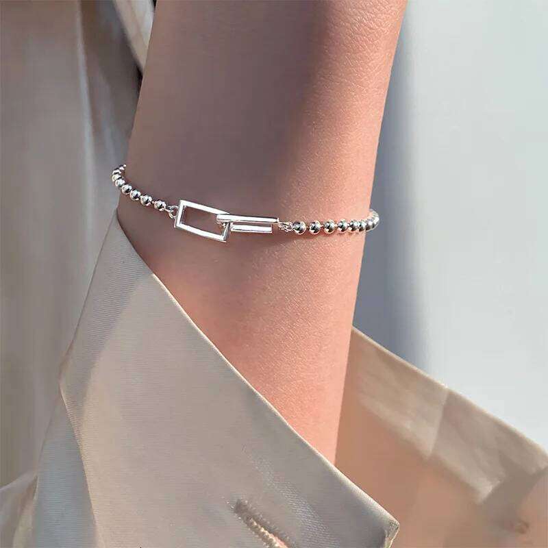 VENTFILLE 925 Sterling Silver Geometric Square Round Bead Bracelet For Women Personality Temperament Simple Hand Jewelry Party Z260313