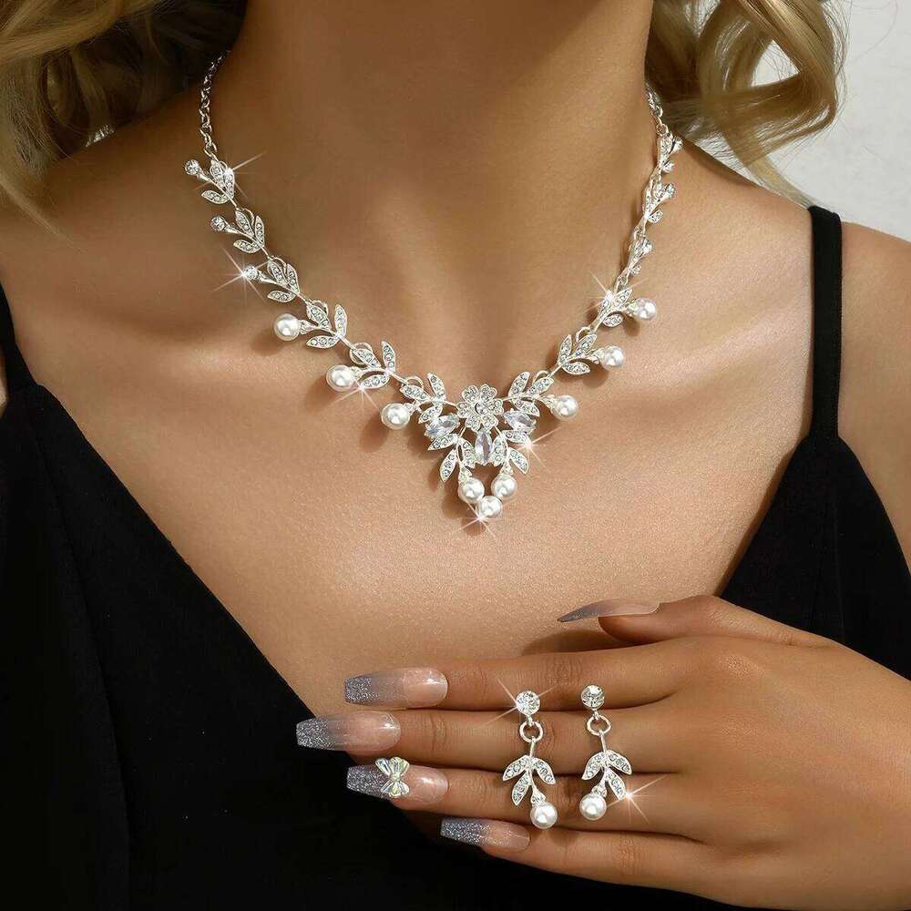 3PC Women's Fashion Rhinestone Imitation Pearl Flower Necklace Earring Set Suitable for Wedding, Party, Festival Gift -6822 Z260313