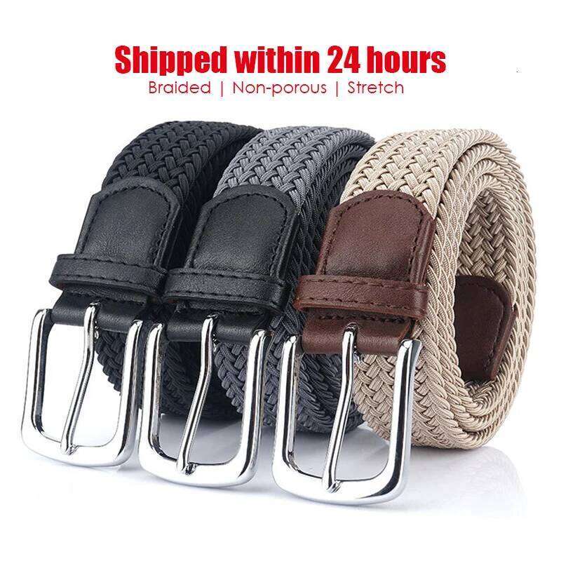 VATLTY Fashion Woven Elastic for Women Men Solid Alloy Silver Buckle Stretch Strap Female Jeans Brown Belt Girdles Male Z260226