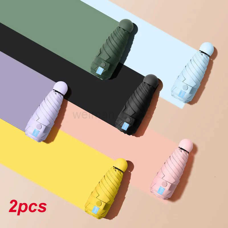 2pcs Portable Capsule Umbrella With Box Dual Use Sunshade And Rain Protection Lightweight Folding Umbrellas For Office Travel H260314