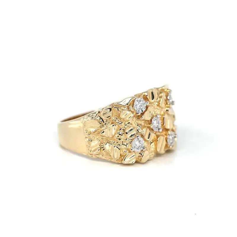 Hip Hop Gold Plated CZ Nugget Ring for Women Men Vintage Finger Ring Wedding Couple Jewelry Accessories 260309