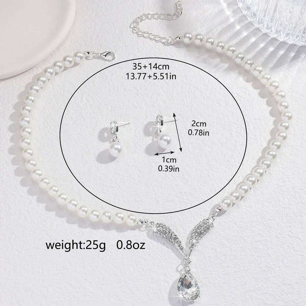 3PC Women's Fashion Imitation Pearl Series Geometric Water Drop Necklace Earrings Jewelry Set Party Festival Gift Z260313