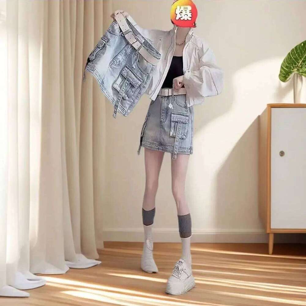 Women's personalized denim small internet celebrity fashion 2025 summer new heavy industry Korean style work skirt Z260314