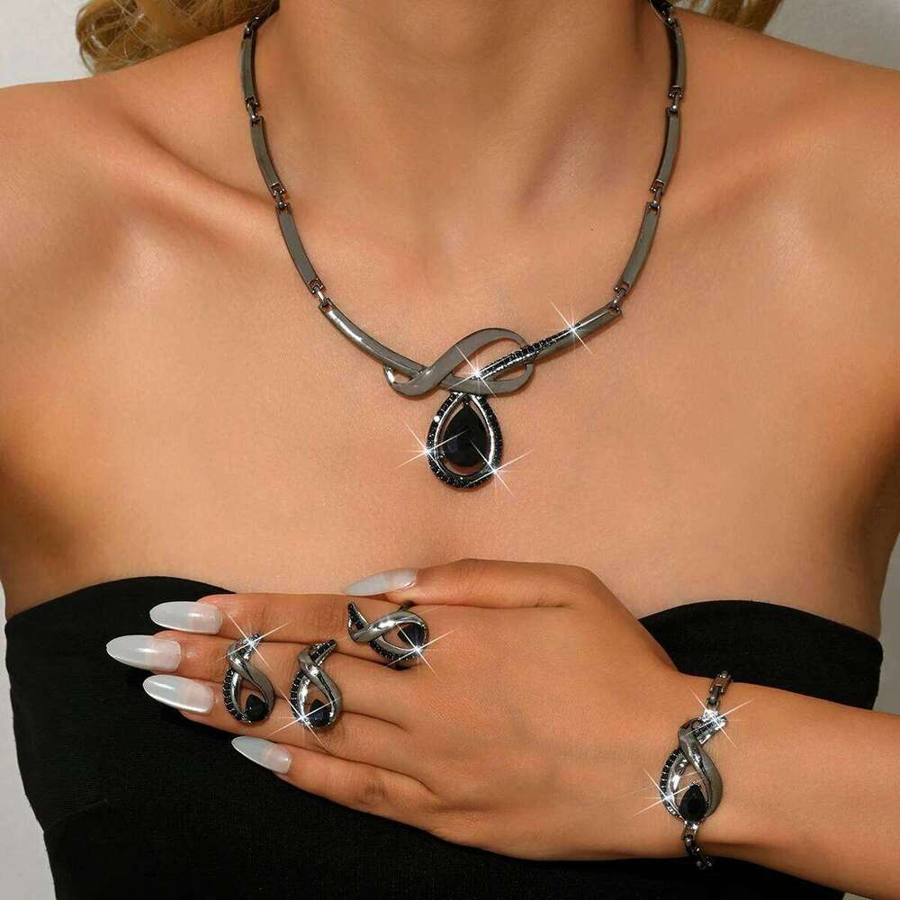 Cross border source fashion personalized alloy full diamond four piece jewelry set, wedding banquet dress, gift accessory Z260313