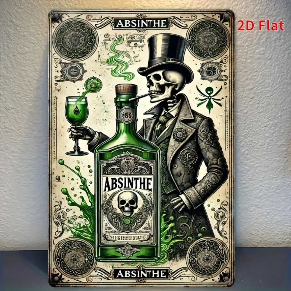 Retro 2D Flat Absinthe Bottle Tin Sign - 1pc Vintage Iron Rustic Metal Wall Decor Home Bar Cafe Art D260314