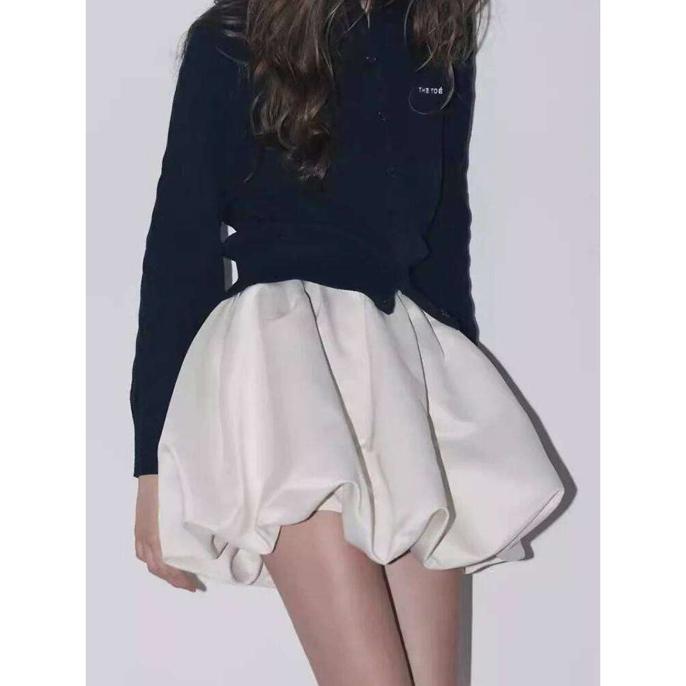 Lautaro Spring Summer Sweet Cute Soft Shiny Satin Mini Bud Skirt Women with Shorts High Waist Short Luxury Clothes Z260314