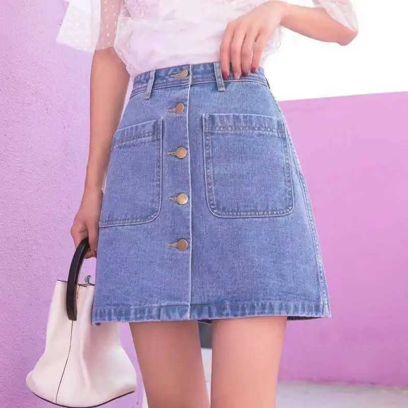High waisted A-line denim short skirt for spring and summer 2025 Korean fashion trend hip hugging tight skirt M260314