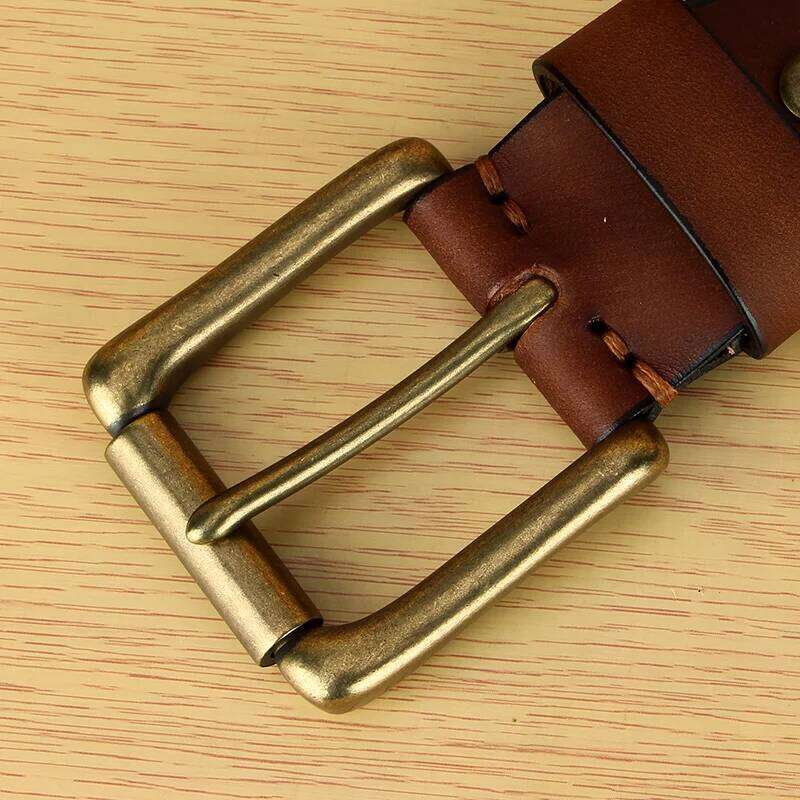 5mm Thicken Full Grain Leather Heavy Duty Work Mens High Hardness Solid Brass Pin Buckle Brown Belt Z260226