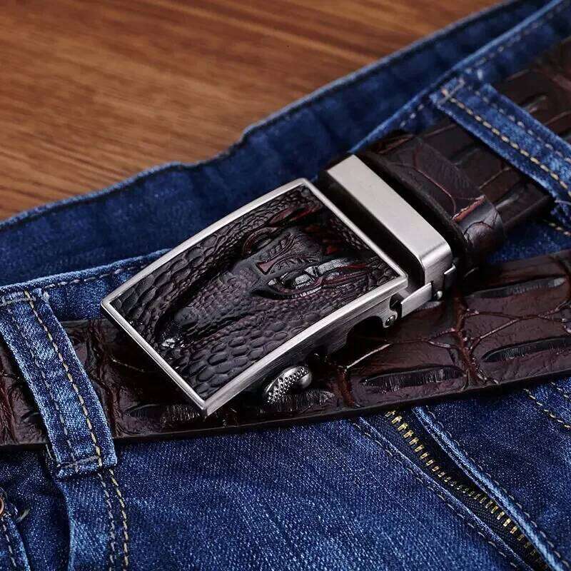 NEW High Quality Cow Genuine Leather Belt for Men Automatic Buckle Crocodile vintage cintos men Jeans belt luxury wedding belts Z260226