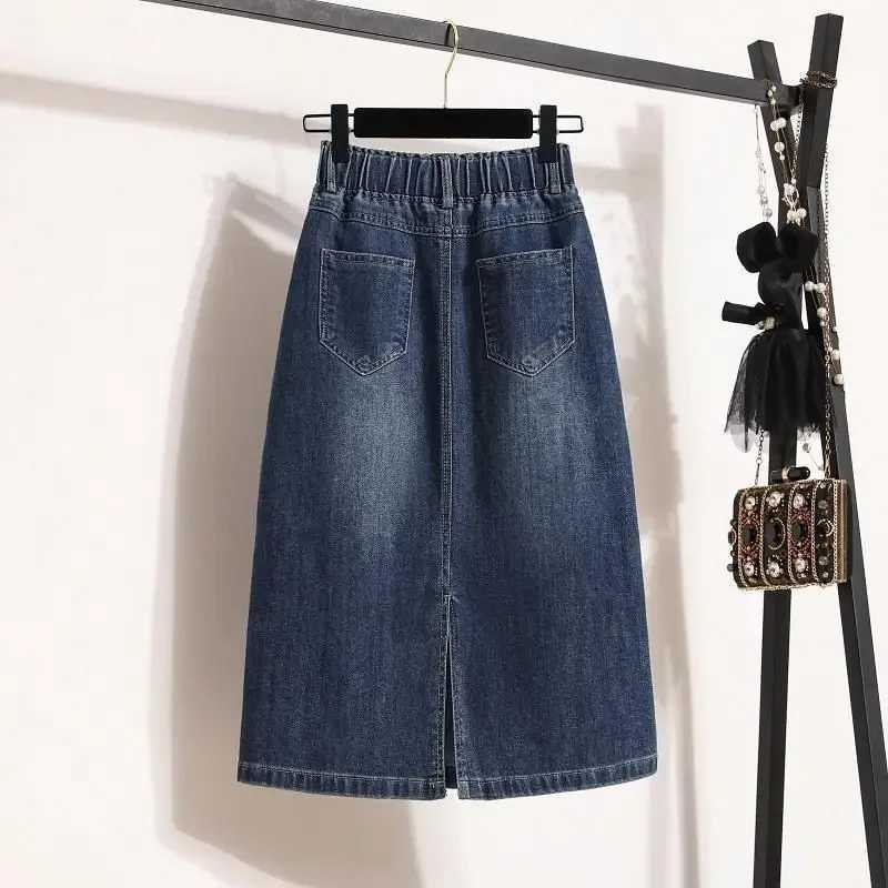Fashionable Elastic Mid-Length Denim Skirt Womens Spring Summer New Style Slimming Meat Covering A- Line Half-length Skirt M260314