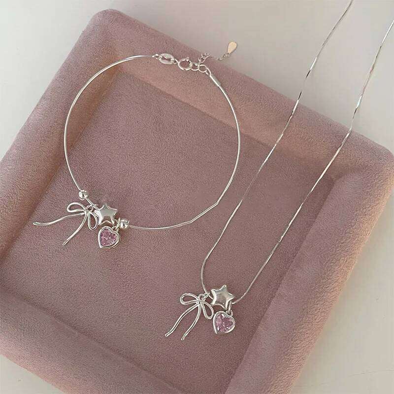 VENTFILLE 925 Sterling Silver Zircon Love Heart Bracelet For Women Bowknot Stars Bead Snake Bone Chain Jewelry Gift Dropship Z260313