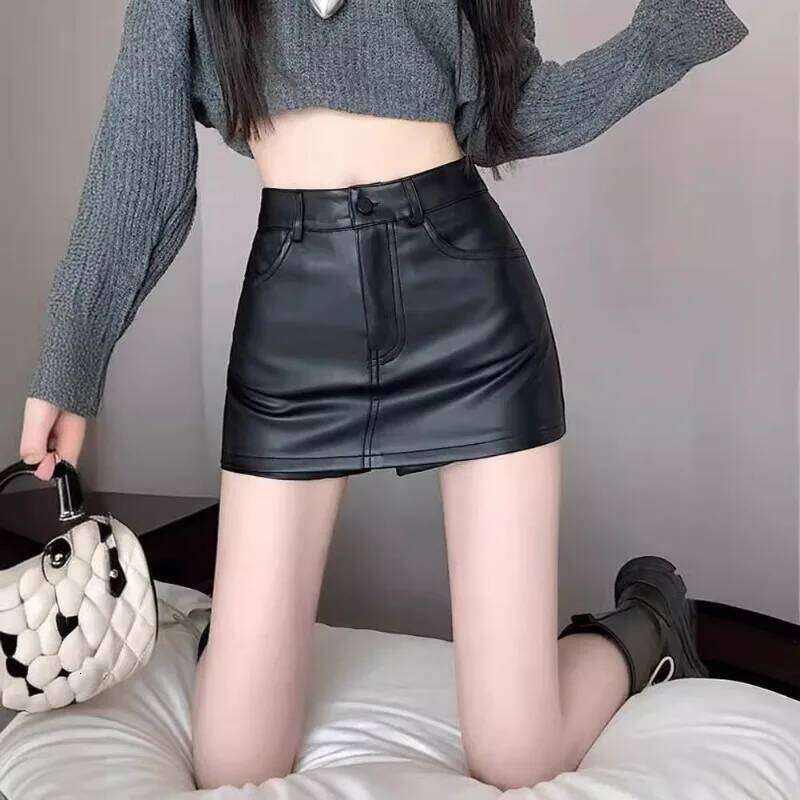 PU Small Leather Skirt for Women Spring Autumn New Style High Waist Slim Sexy Short Buttocks Z260314