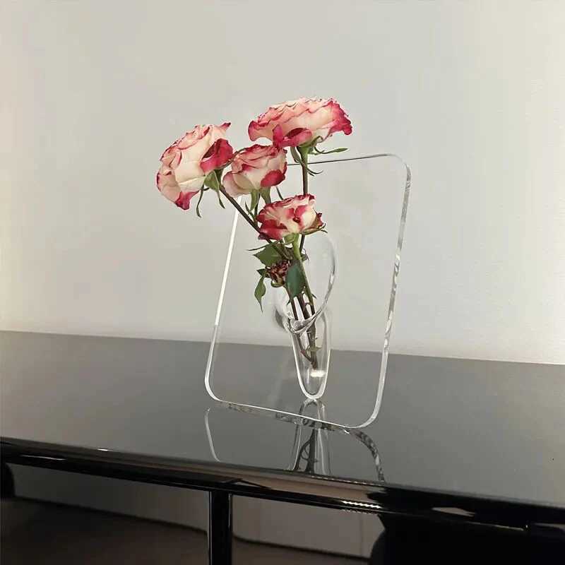 Minimalism Transparent Vase Flowers Pots Desk Decoration Flower Arrangement Geometry Square Floral Vases Room Aesthetic Decor Y260314