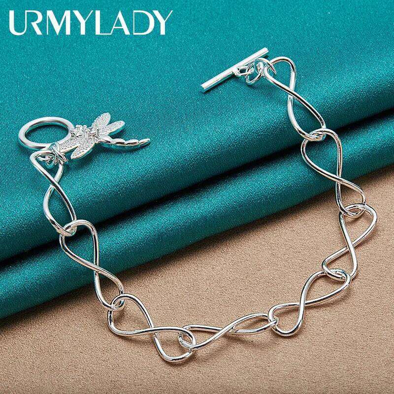 URMYLADY 925 Sterling Silver Dragonfly Zircon Pendant Bracelet For Women Wedding Party Fashion Jewelry Z260313