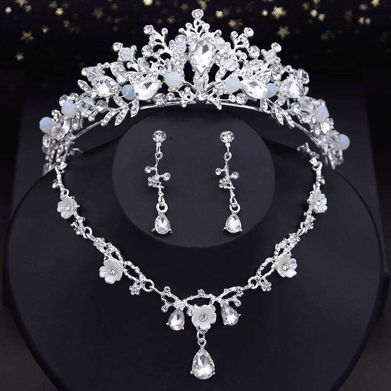 Pink Crown Bride Princess Wedding Tiaras Flower Choker Necklace Set Bridal Earring Costume Jewelry Sets Accessories Z260313