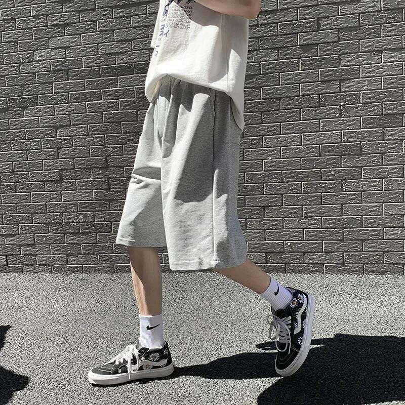 Summer New Y2K Solid Color Cotton Loose Men's Sports Pants Street Wear Simple Drawstring Straight Casual Shorts Male Z260314