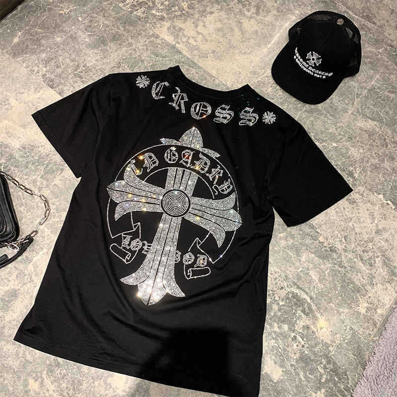 Polo Summer Designer T-shirt European High-end Rhinestone Short-sleeve For Men Trendy Casual Pure Designer Hoodie Cotton Half-sleeve Top