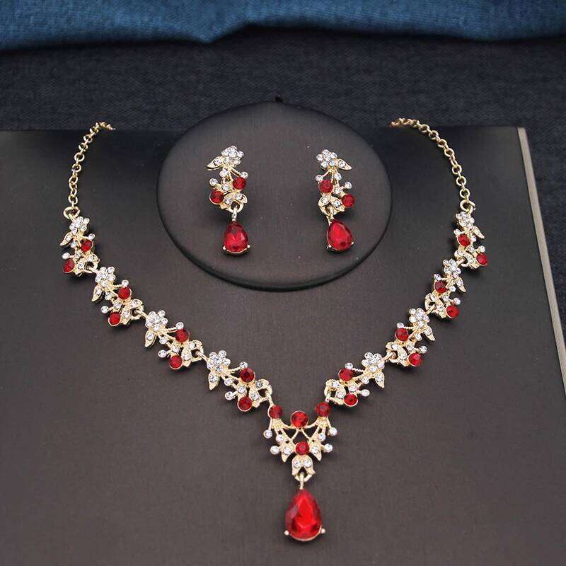 17 Colors Water Drop Purple Bridal Jewelry Sets for Women Party Prom Choker Necklace Earrings Bride Wedding Costume Accessories Z260313