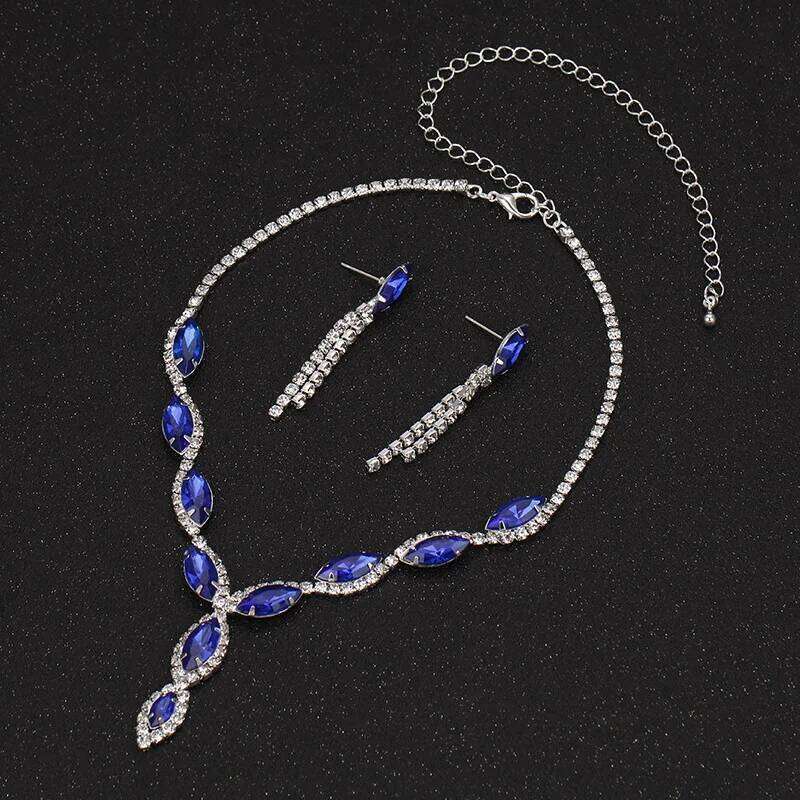 TREAZY Royal Blue Crystal Bridal Silver Plated Rhinestone Necklace Earrings Set for Women Prom Wedding Jewelry Sets Z260313