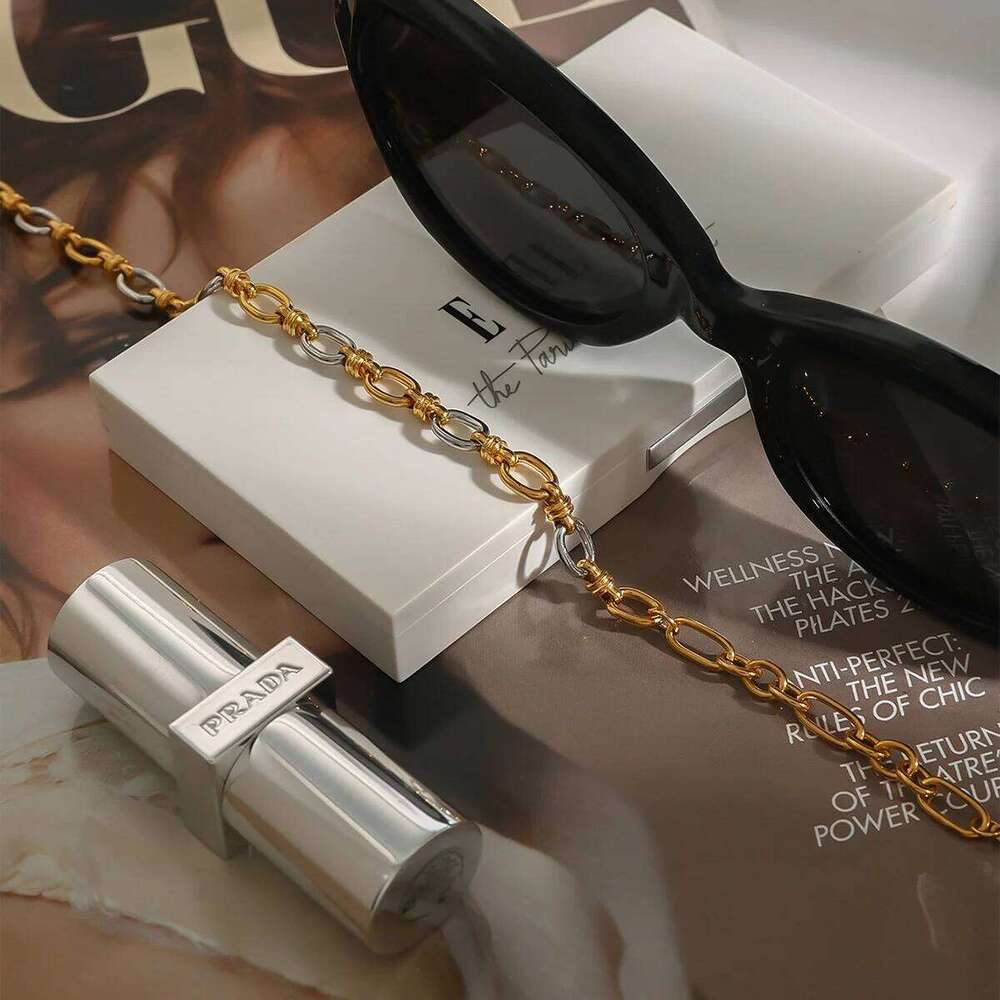 Minimalist Versatile Stainless Steel Two Tone Chain Necklace Bracelet Set for Women Fashion Jewelry Accessory Z260313