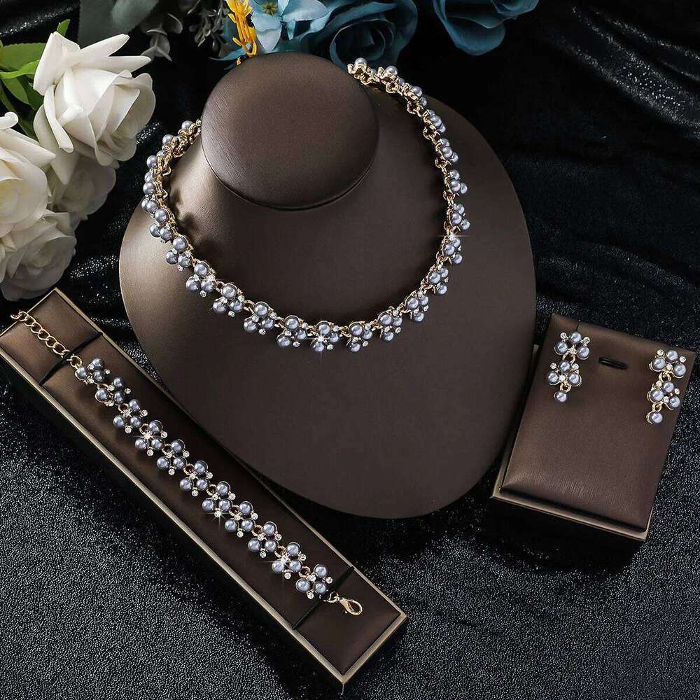 4PC Women's Fashion Simple Imitation Pearl Rhinestone Necklace Earrings Jewelry Set, Suitable for Wedding, Party, Festival Gifts Z260313