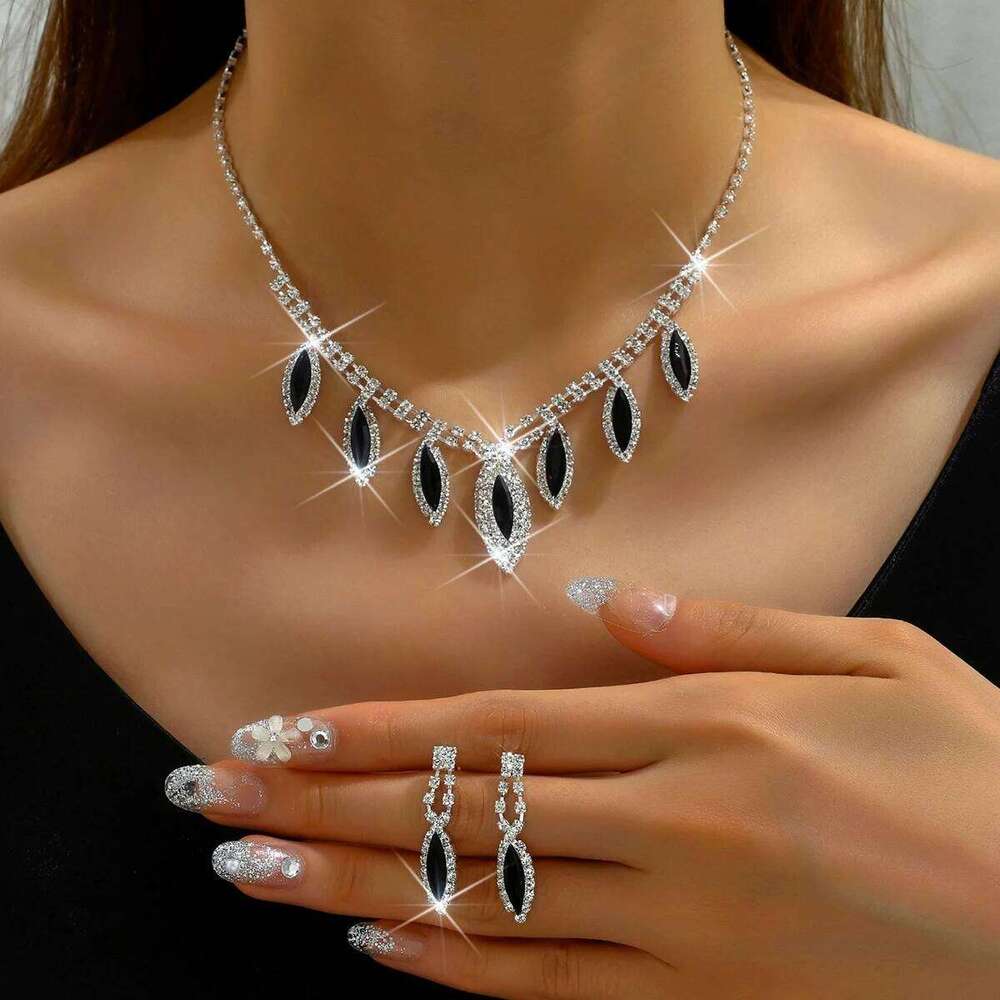 3PC Women's Fashion Copper Inlaid Claw Chain Water Drop Necklace Earrings Jewelry Set Wedding Party Festival Gift-8310 Z260313