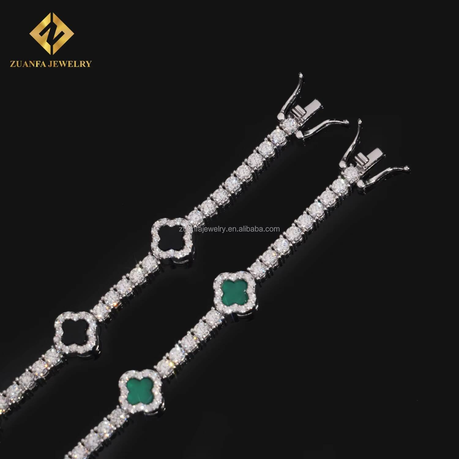 Fashion Style Iced Out 3mm Iced Out Hip Hop Jewelry S925 Silver VVS1 Moissanite Diamond Four Clover Leaf Cluster Tennis Bracelet