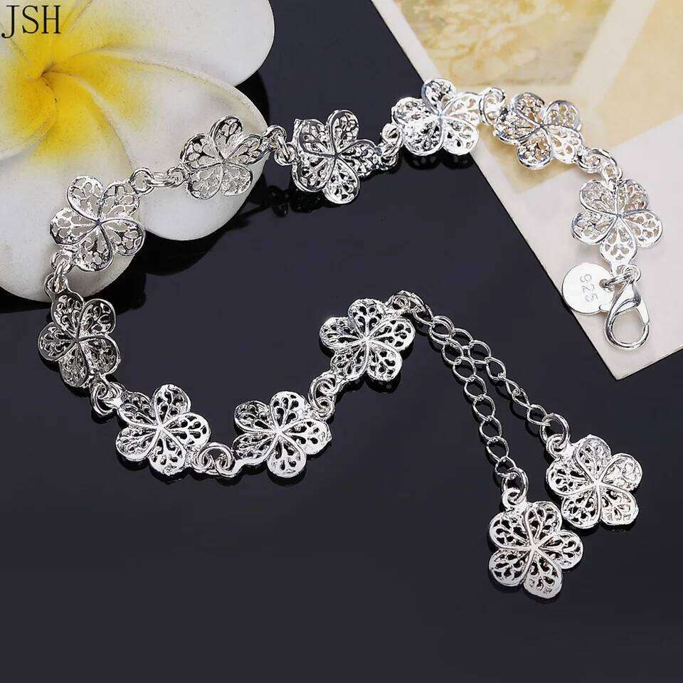 Hot wedding 925 sterling silver bracelet beautiful flowers for women classic high quality fashion jewelry wholesale 20CM Z260313