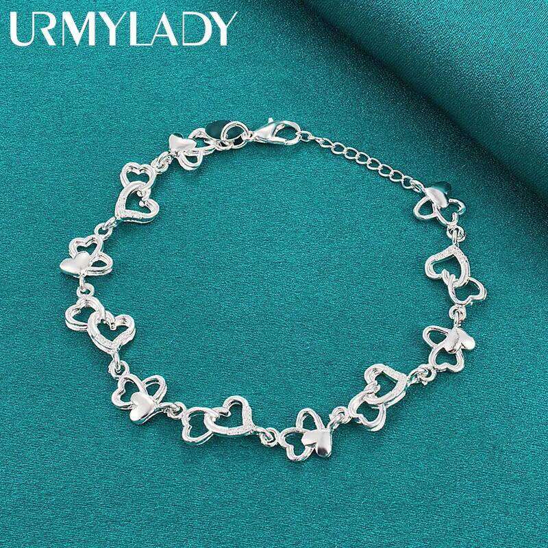 URMYLADY 925 Sterling Silver Heart Chain Bracelet For Women Wedding Engagement Party Fashion Jewelry Z260313
