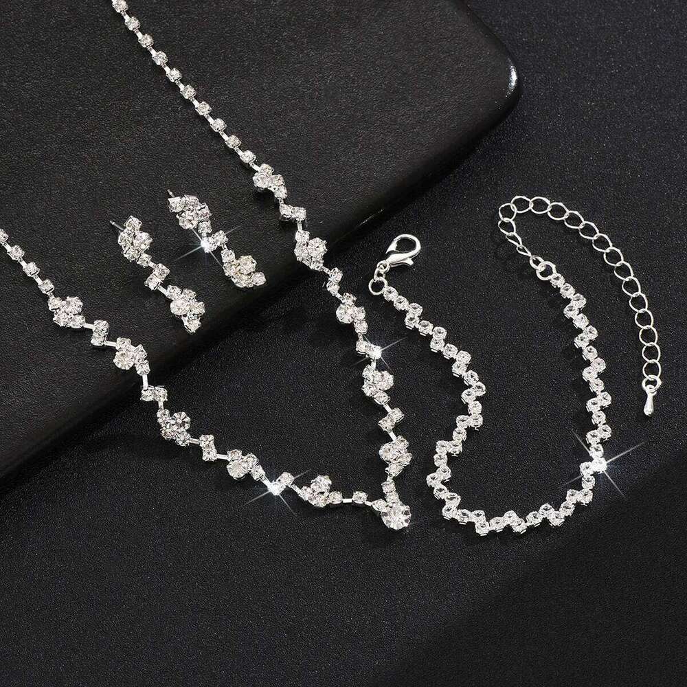 BLIJERY NEW Simple Wave Style for Women Chocker Necklace Earrings Bridal Wedding Party Jewelry Sets Z260313