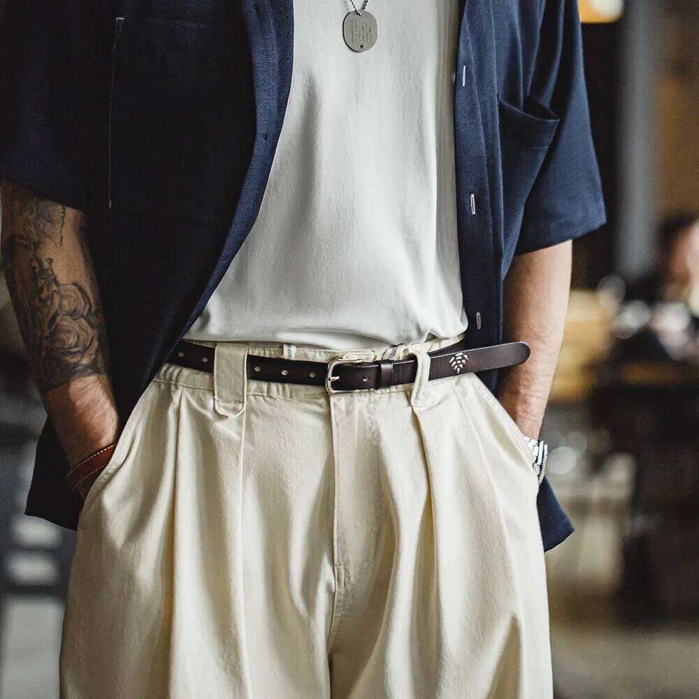 Maden Men's New Retro Black First Layer Cowhide Genuine Leather Versatile Daily Belt Male Solid Color Jeans Waist Strap Z260226