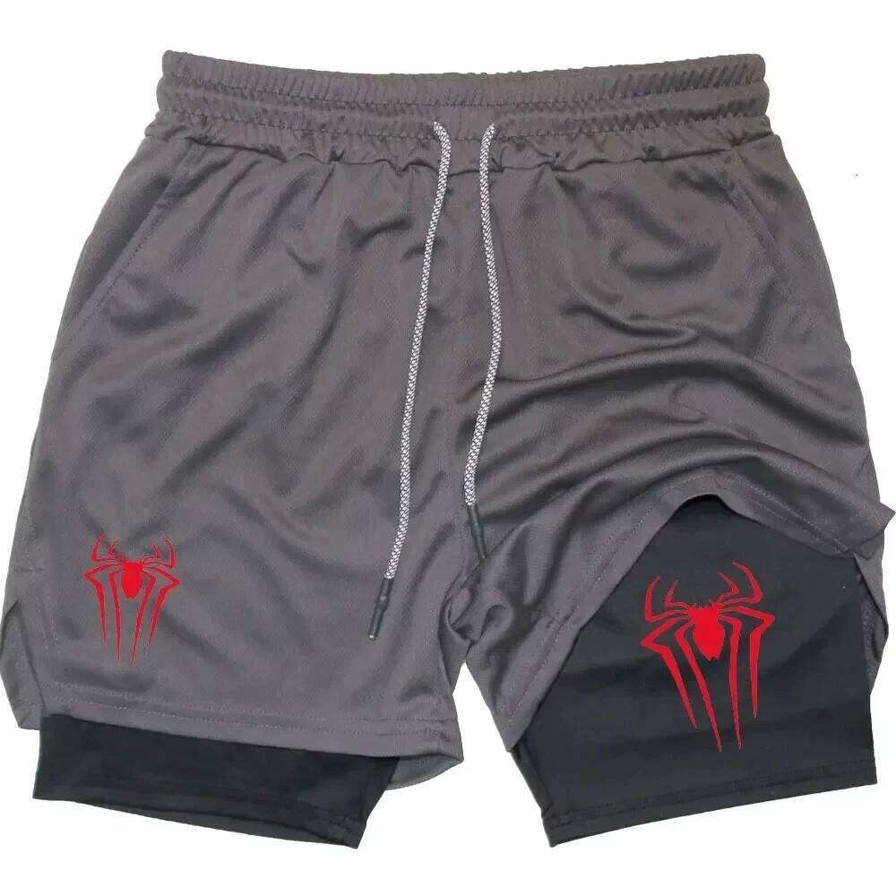 2-in-1 men's spider print casual tight fitness running sports shorts Z260314