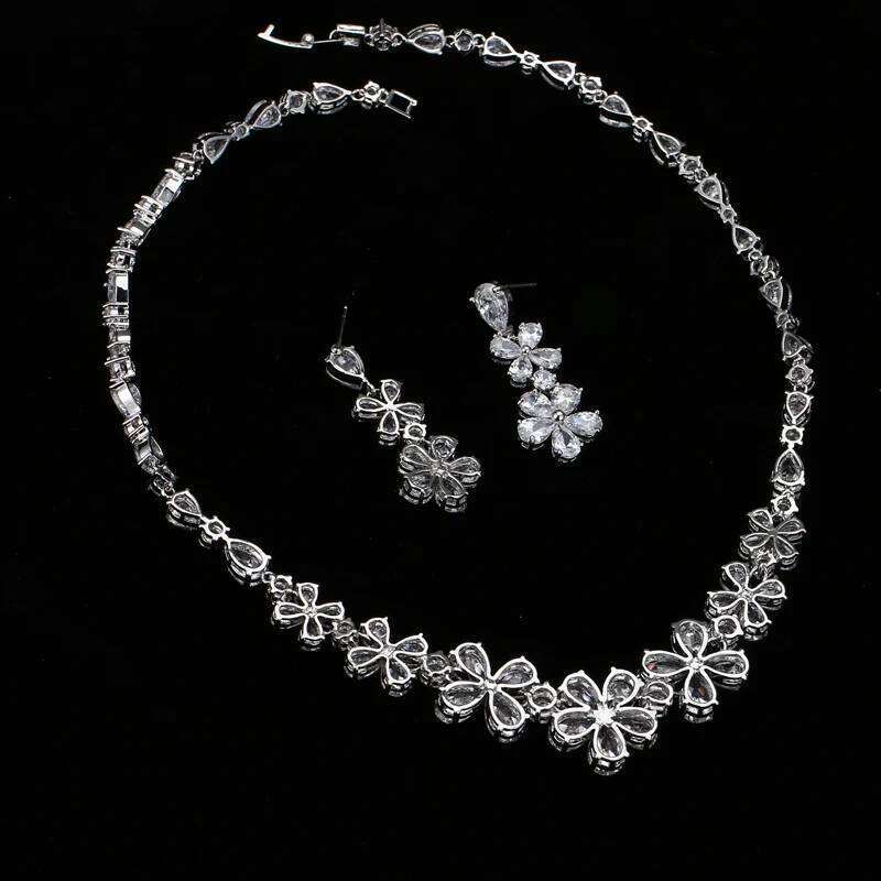 EMMAYA New Flower Set Silver Color Austrian Crystal Cz Earring/Necklace Sets for Women Wedding Jewelry Z260313