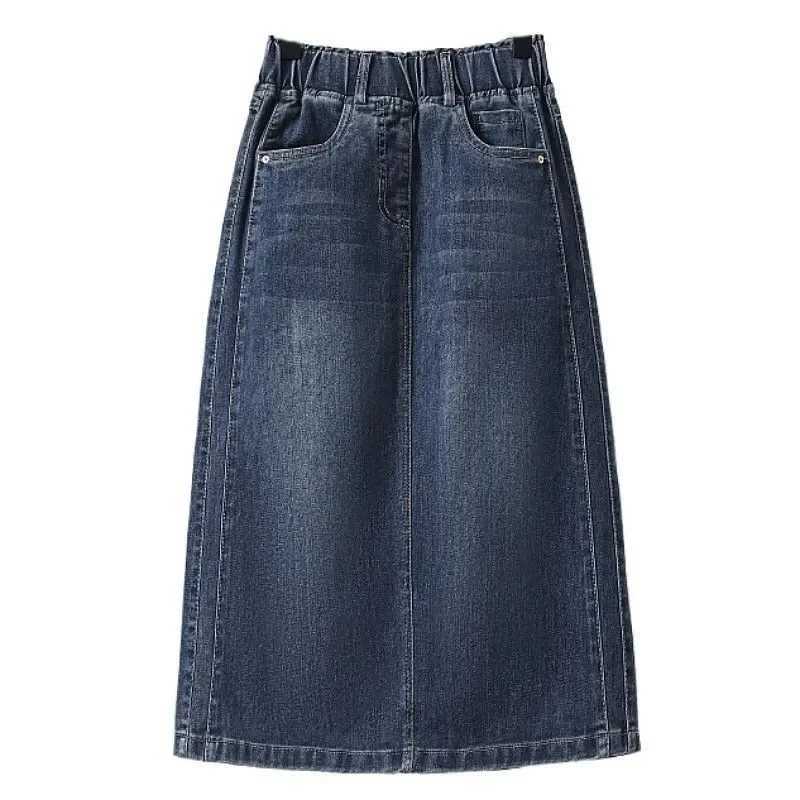 Fashionable Elastic Mid-Length Denim Skirt Womens Spring Summer New Style Slimming Meat Covering A- Line Half-length Skirt M260314