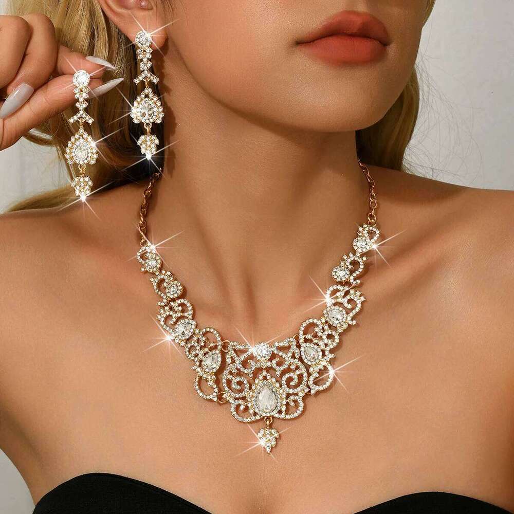 Cross border new set necklace, earrings, diamond inlaid jewelry, wedding dress, dinner dress accessories Z260313