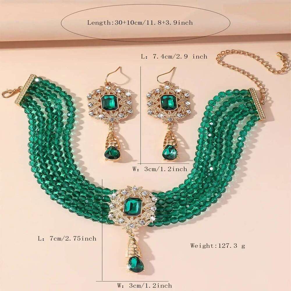 FYUAN Multilayer Green Red Blue Black Crystal Necklace Geometric Hollow Alloy Earrings For Women Weddings Banquet Jewelry Sets Z260313