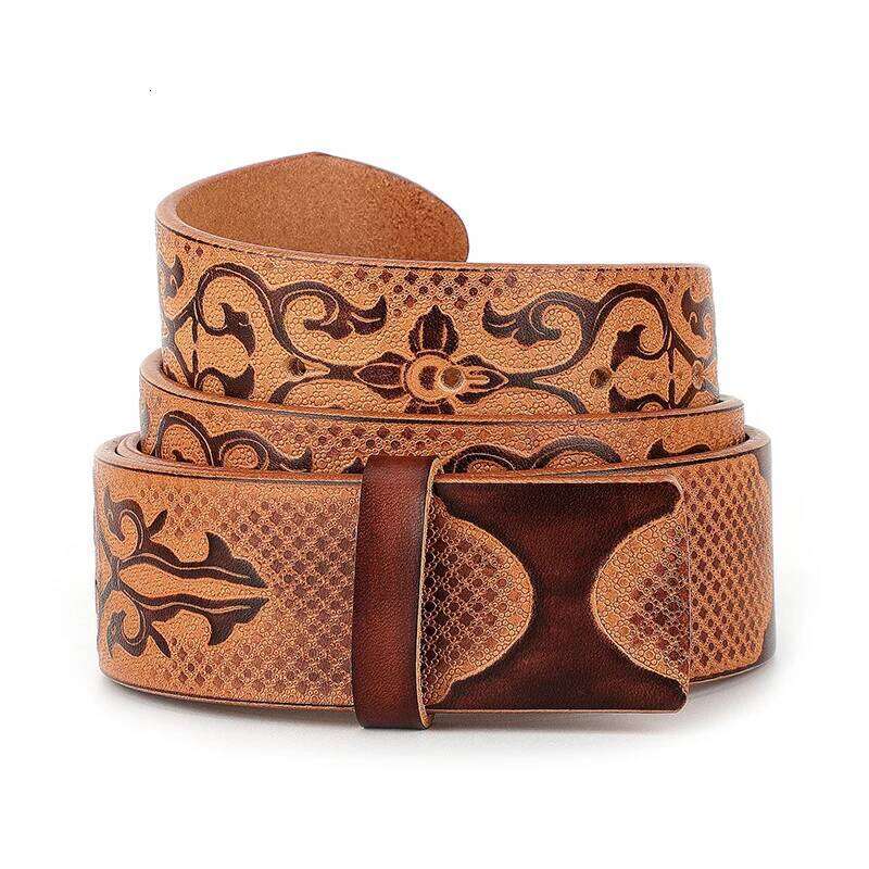 Leather Without Smooth for Mens Belts Luxury Cowboys Coffee Brown Match Famous Brand Buckle 38mm High Quality Z260226
