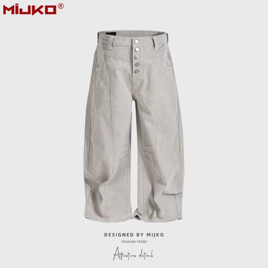 MIJKO Unisex Snap-Front Pant Washed Gray Casual Work Pants for Men And Women Comfortable Silhouette Design Z043#