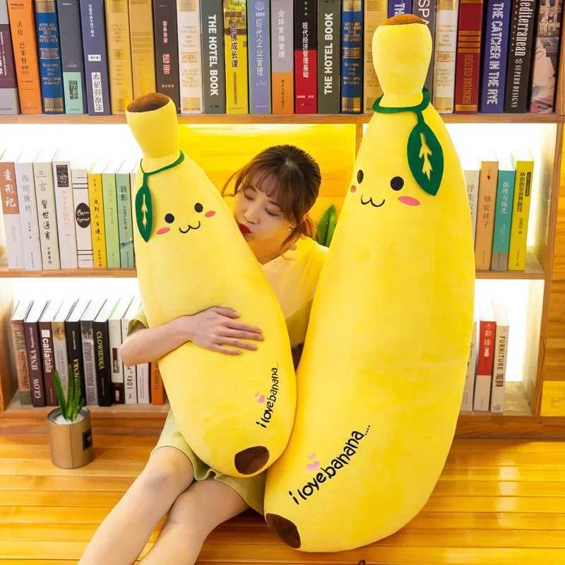 Cute Long Strip Banana Stuffed Body Pillow Large Realistic Banana Cushion Cartoon Expression Sofa Bedroom Cushion Home Decor Y260314