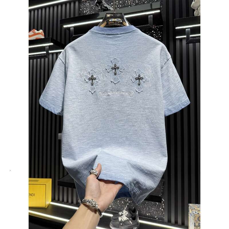 European-Style Men's High-End Heavy-Duty Embroidered Washed Short-Sleeve T-Shirt 2026 New Summer Trendy American-Style Half-Sleeve Shirt Luanyun