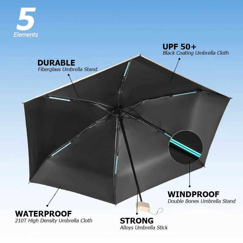 Mini Umbrella Strong Double Bone Sun Umbrella UV Protection Six-Fold Rain and Shine Windproof Protable Umbrella Parasol Pocket H260314