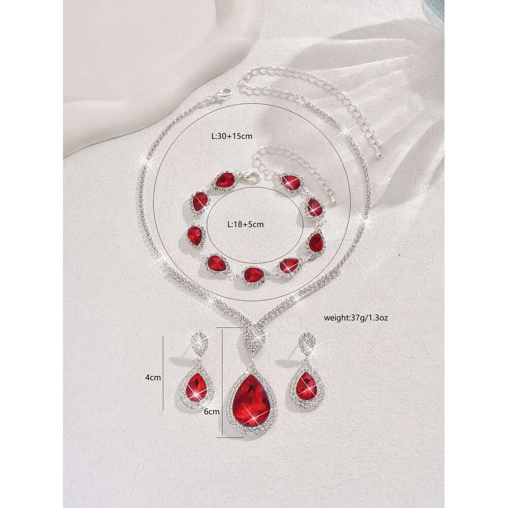 4pcs Elegant Vintage Jewelry Set for Women Blue Water Drop Necklace Shiny Crystal Choker Bridal Wedding Earrings Party Z260313