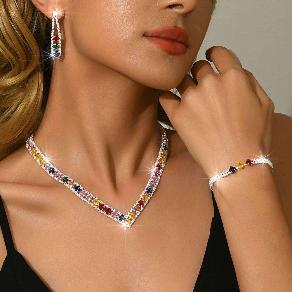 European environmental luxury bridal necklace earrings bracelet wedding accessories temperament flower jewelry set Z260313