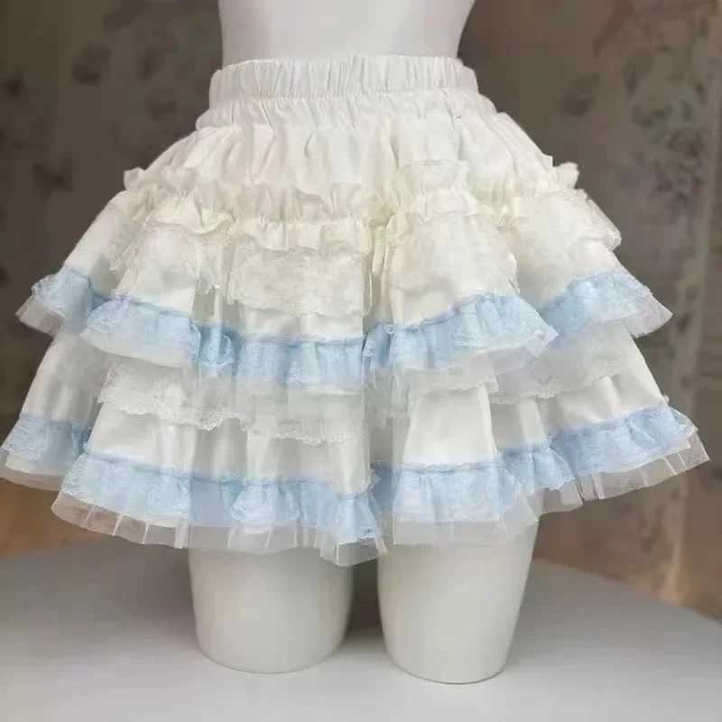 Sweet Kawaii Lolita Style Princess Vintage Cake Skirt Women Cute Lace Ruffles Party Mini Skirts Harajuku Y2k Faldas Mujer M260314